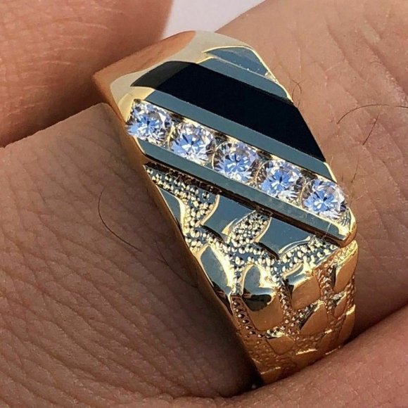 Men's 14k Gold Over Solid 925 Silver Nugget Ring - Picture 10 of 13